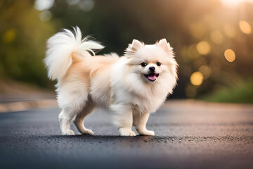 Portrait of an adorable lap dog, Pomeranian looking at the camera