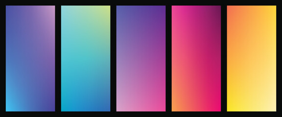 Colorful gradient background template copy space set. Smooth and vibrant color gradation backdrop design. Suitable for screen, cover, poster, banner, magazine, cover, or brochure.
