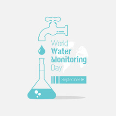 World Water Monitoring Day Greeting with water dripping from the tap into the measuring flask