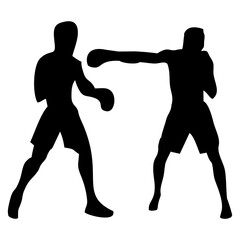 silhouettes of fights with martial arts and fists