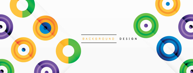 Eye-catching background of colorful circles of equal size arranged in abstract pattern. Circle boasts unique tone or hue, creating rainbow effect. Design has upbeat, contemporary feel