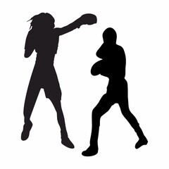 silhouettes of fights with martial arts and fists