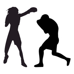 silhouettes of fights with martial arts and fists