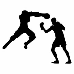 silhouettes of fights with martial arts and fists
