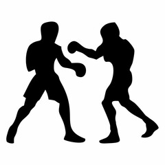 silhouettes of fights with martial arts and fists