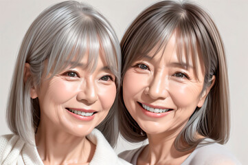 Two friendly elderly women.
Generative AI. 