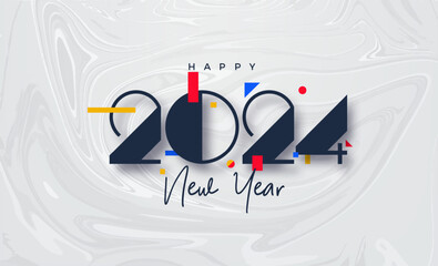 Happy new year 2024 number, greeting and celebration of happy new year with unique numbers and colorful objects. Premium vector design for calendar 2024.