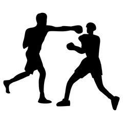silhouettes of fights with martial arts and fists