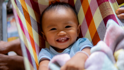 Portrait of boy playing in the house having fun