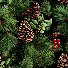 christmas background with pine cones