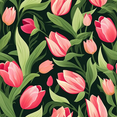 Watercolor tulips pattern and seamless background.