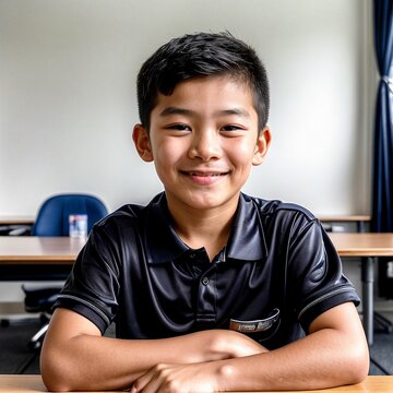 East Asian Toddler Boy in Webcam School Virtual Classroom