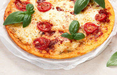 Italian pizza Margherita with cheese, tomato sauce and basil.