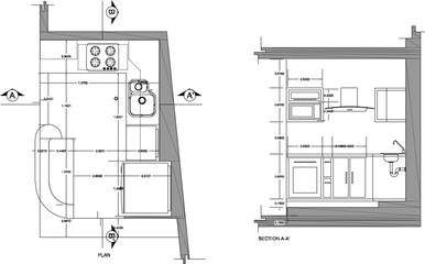 Sketch vector illustration of kitchen set interior architectural design