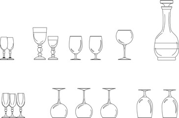 Vector sketch illustration design of kitchen set kitchen utensils and equipment and wine drinker