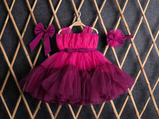 pink baby cloths frock with Beautiful white and pink colour flowers designed pair 