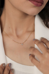 Diamond necklace with model, silver gold diamond necklace for girls