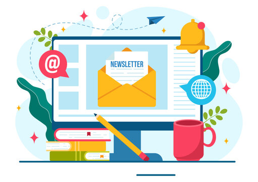 Email Newsletter Vector Illustration with Envelope, Electronic Mail Message or Mobile Service Background in Flat Cartoon Hand Drawn Templates