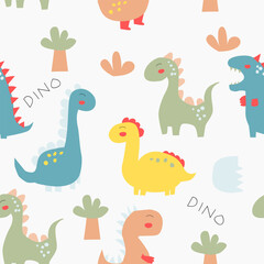 Cute and Colorful Dinosaur Vector Seamless Pattern