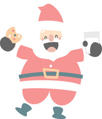 merry christmas and happy new year with cute santa claus, milk and cookie, flat png transparent element cartoon character design
