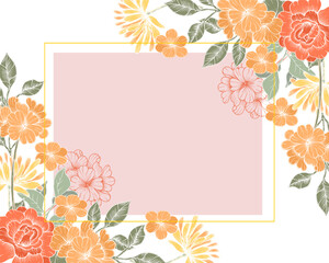 Orange Rose and Wild Flower Hand Drawn Border