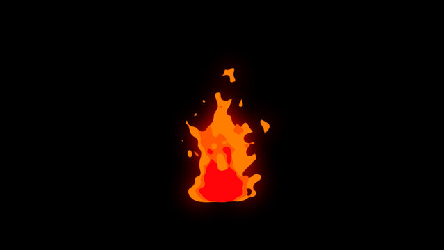 Simple glowing burning cartoon anime manga-style fire animation. Small burning fire torch. Fire flash motion graphic element.