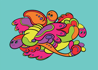 colorful abstract illustrations of animals, fish, birds, plants, for web design, landing pages, social media stories and printed materials