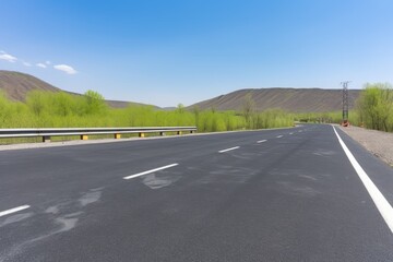 Fototapeta premium rural road with a view of the mountainside. Generative AI