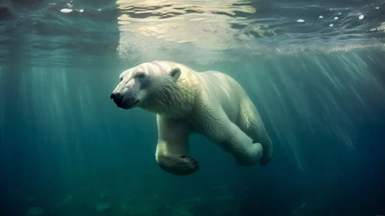 Fotobehang photograph of a polar bear swimming underwater in the arctic ocean,generative ai © JKLoma