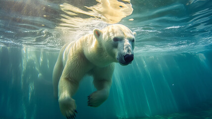 photograph of a polar bear swimming underwater in the arctic ocean,generative ai