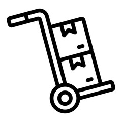Trolley with cardboard box outline icon