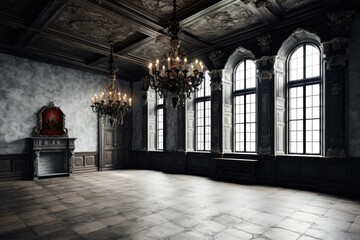 luxurious interior gallery Gothic edifice. Generative AI