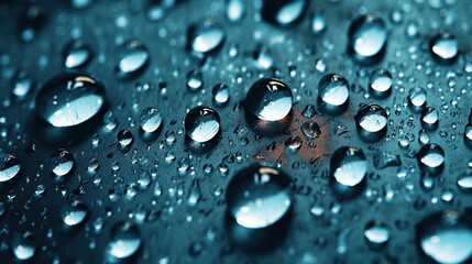 Water drops on a green leaf. Shallow depth of field.