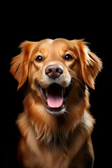 golden retriever dog on black background