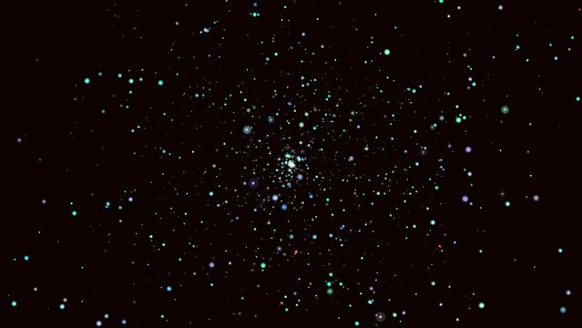 Minute video clip with bright twinkling stars of the universe on a dark background, computer rendering