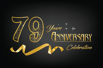 Celebrate the 79th anniversary with gold letters, gold ribbons and confetti on a dark background