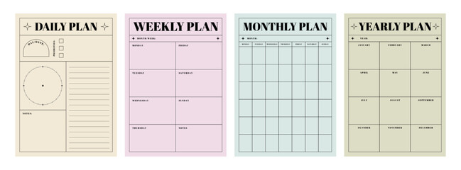 Printable Planner Template Collection with Daily Planner, Weekly Planner, Monthly Planner, Yearly Planner for Productivity Journal