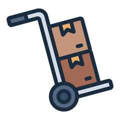 Trolley with cardboard box filled line icon
