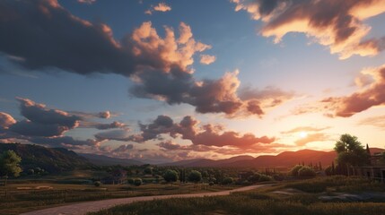 Fototapeta premium Beautiful summer sunset dramatic sky,Colorful of the clouds and the sky at sunset. Landscape in twilight