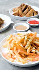 French fries with creamy cheese sauce