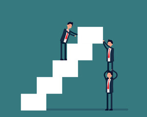 The ladder of success. Teamwork concept. Vector illustration in cartoon style