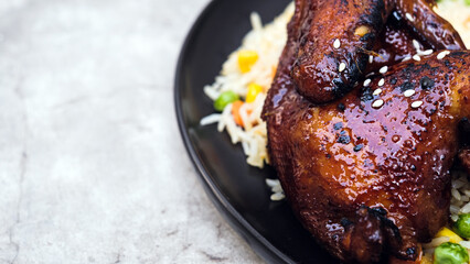 Soy Sauce Chicken with Butter Rice and Vegetables