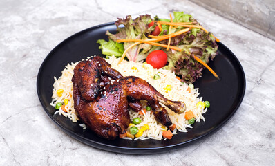 Soy Sauce Chicken with Butter Rice and Vegetables