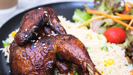 Soy Sauce Chicken with Butter Rice and Vegetables