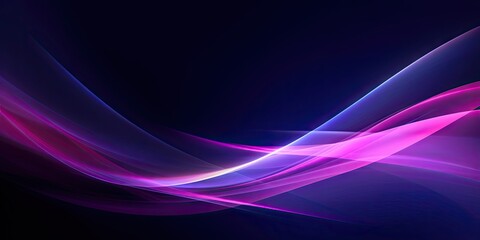 Ethereal dynamics. Exploring modern abstract waves. Vivid interplay. Neon purple and blue in motion on black background. Ultraviolet enchantment - obrazy, fototapety, plakaty