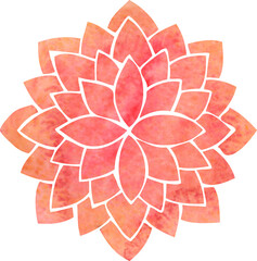 Silhouette of stylized red lotus flower drawn in watercolor