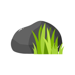 Rock Stone Cartoon Illustration Isolated In White. Grass Rock Cartoon Illustration
