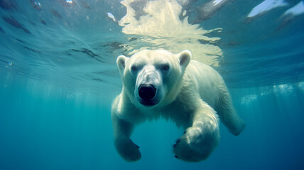 photograph of a polar bear swimming underwater in the arctic ocean generative ai - obrazy, fototapety, plakaty