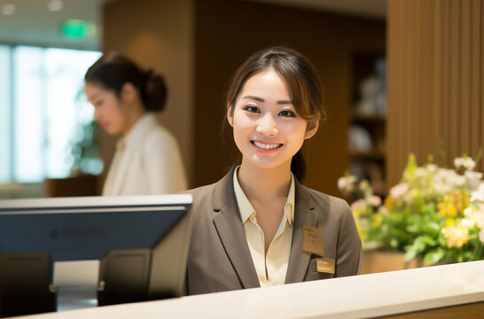 フロントで働く受付の女性