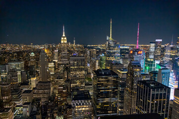 A view of the lights of New York City from the Rockefeller Observatory, known as Top of the Rock.